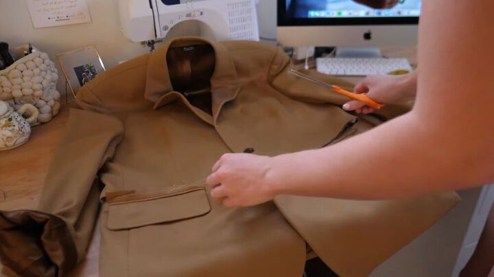 3 easy tutorials on upcycling clothes how to make diy keepsakes, Marking where to crop the men s jacket
