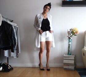how to style a shirt dress 24 different ways, Shirt dress with black top and white shorts