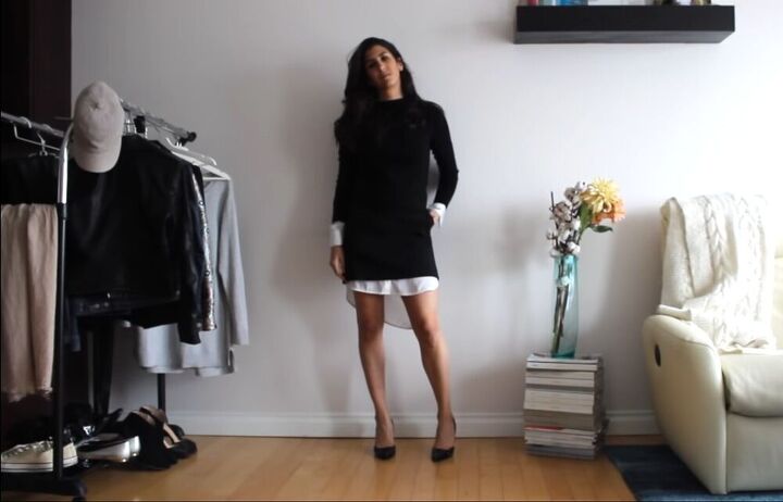 how to style a shirt dress 24 different ways, Shirt dress under a black sweater dress