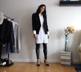 how to style a shirt dress 24 different ways, Shirt dress with leggings and a blazer