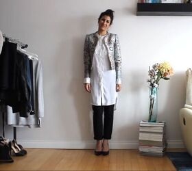 how to style a shirt dress 24 different ways, Shirt dress with pants and a jacket