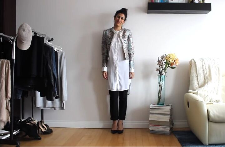 how to style a shirt dress 24 different ways, Shirt dress with pants and a jacket
