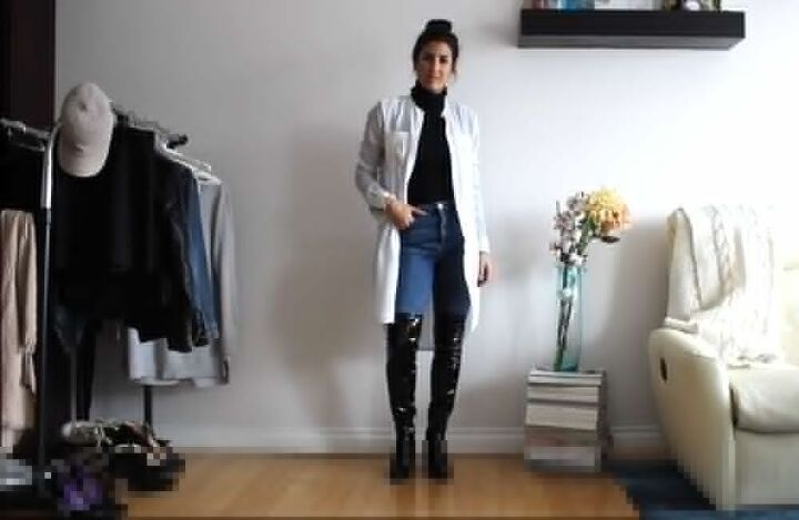 how to style a shirt dress 24 different ways, Shirt dress with over the knee boots