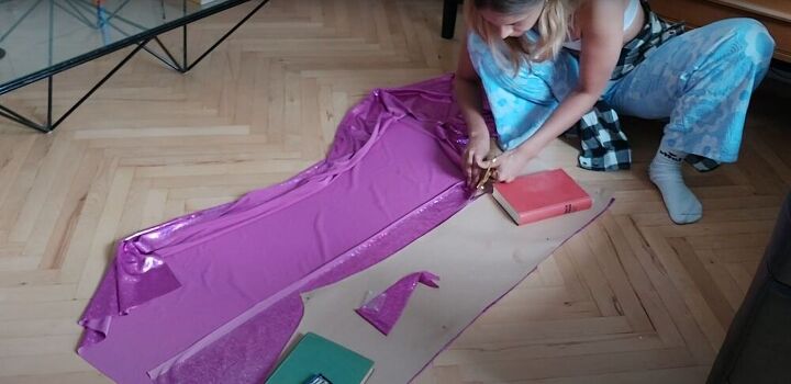 how to sew pants the fun sparkly disco way, Cutting out fabric for the pants