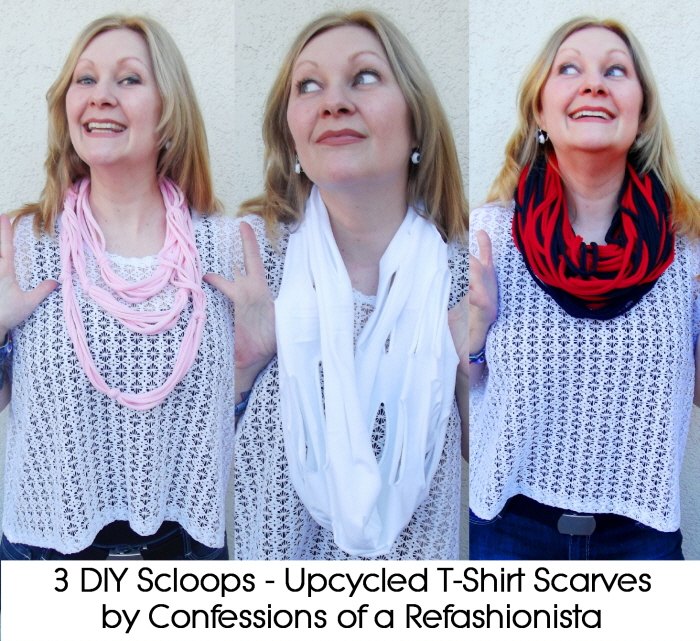 3 cool ways to make a scarf necklace out of old t shirts, All 3 groovy scloops