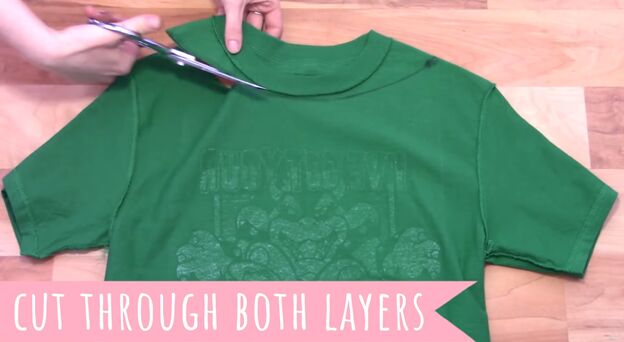 3 no sew diy t shirt cutting ideas that will give your tees new life, Cutting out the t shirt neckline