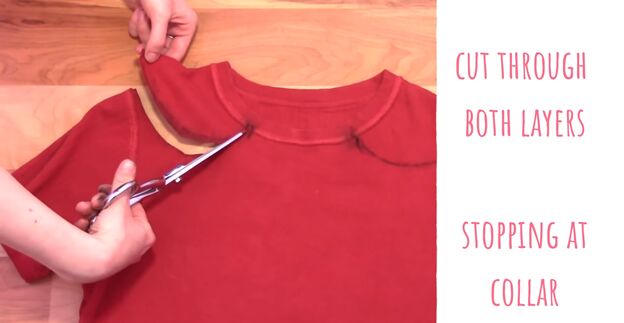 3 no sew diy t shirt cutting ideas that will give your tees new life, Cutting through both layers of t shirt
