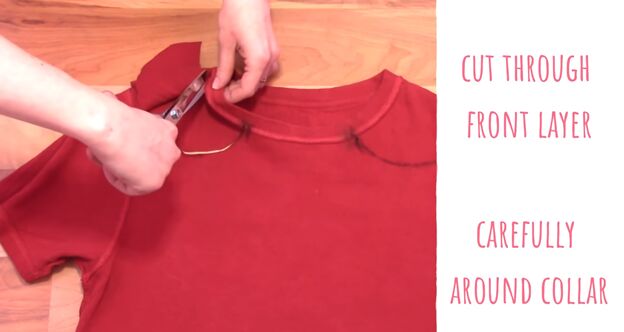 3 no sew diy t shirt cutting ideas that will give your tees new life, Cutting around the t shirt neckband