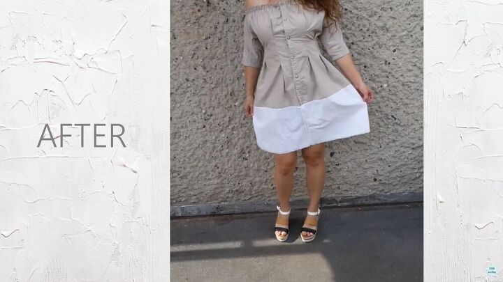 how to make a button down shirt into a cute off the shoulder dress