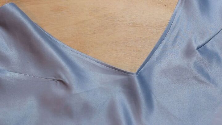 how to make a sexy cami top out of an old curtain, Sewing the neckline with a straight stitch