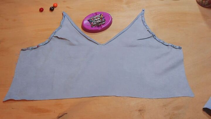 how to make a sexy cami top out of an old curtain, Pinning the armholes ready for sewing
