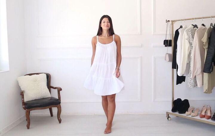 5 smart ways to turn a summer dress into a fall outfit, White tent dress with spaghetti straps