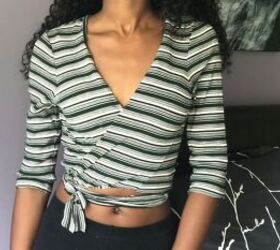 easy t shirt cutting hack how to make a diy wrap and tie crop top, DIY wrap and tie crop top