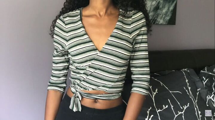 easy t shirt cutting hack how to make a diy wrap and tie crop top, DIY wrap and tie crop top