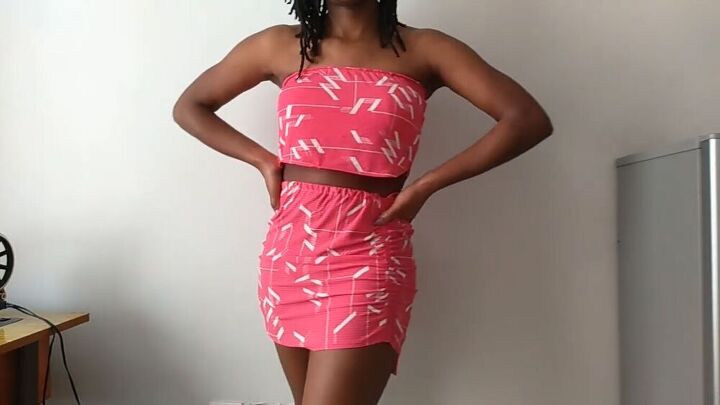how to make a dress into a two piece cute skirt crop top set, How to make a dress into a two piece