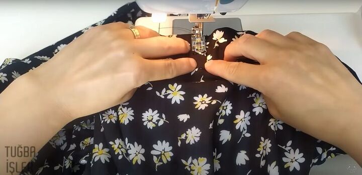 how to sew culottes easy sewing tutorial for making cute diy culottes, Attaching the belt to the DIY culottes