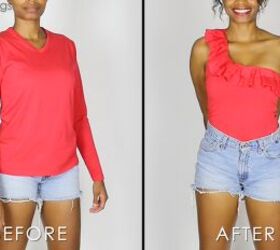 DIY Ruffled One-Shoulder Top From a Basic T-shirt (Easy Sewing!)