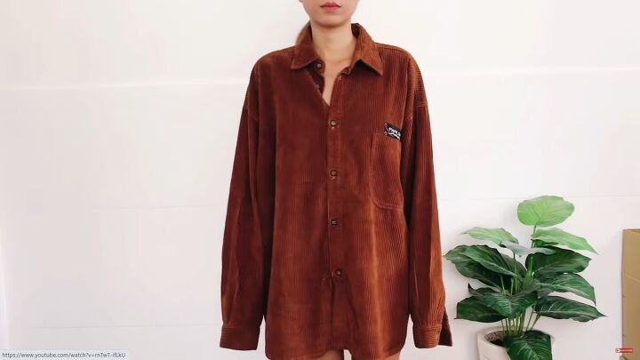 how to sew an overall dress out of an old corduroy shirt, Men s corduroy shirt