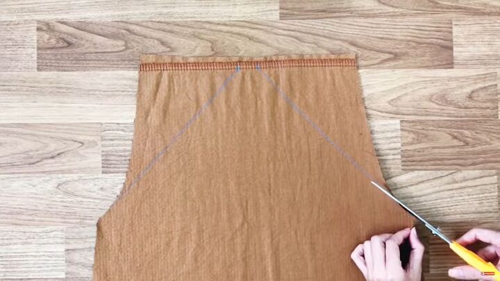 how to sew an overall dress out of an old corduroy shirt, Cutting the back of the DIY fall dress