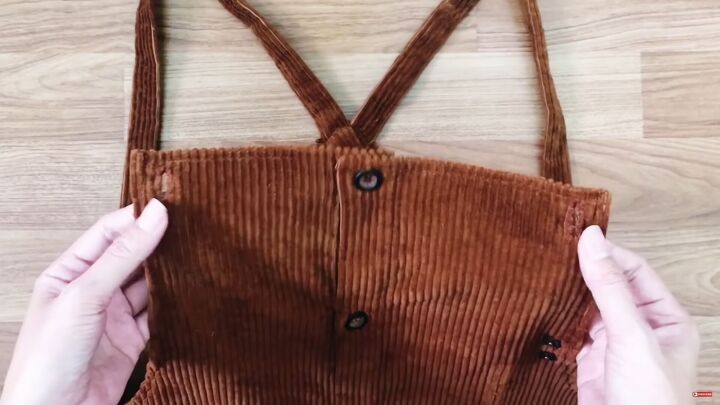 how to sew an overall dress out of an old corduroy shirt, Creating buttonholes on the straps