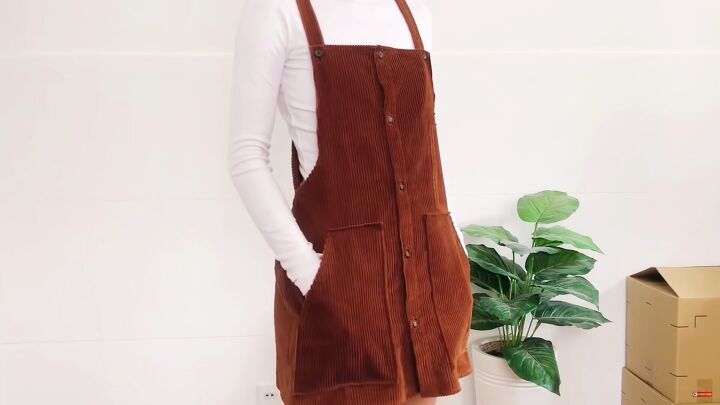 how to sew an overall dress out of an old corduroy shirt, DIY corduroy overall dress