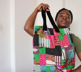 diy patchwork tote bag tutorial a fun way to use up fabric scraps, DIY patchwork tote bag