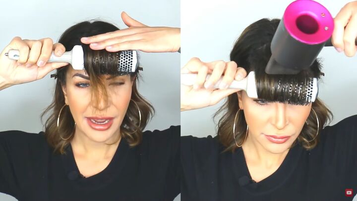 how to tame a cowlick 6 hair hacks for battling a pesky cowlick, Using a round brush on the cowlick