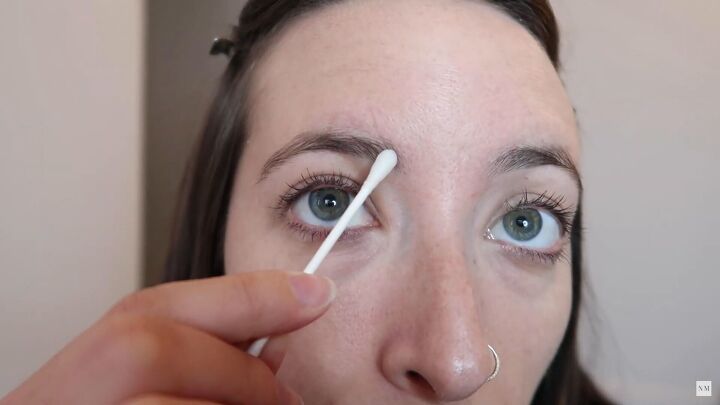 how to use a diy eyebrow lamination kit easy step by step tutorial, Cleansing eyebrows with a Q tip