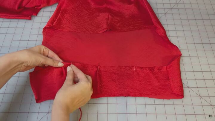how to make a sexy slip dress step by step sew along tutorial, Pinning the back facing to the DIY slip dress