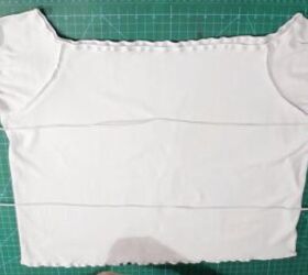 how to easily make a cute diy peasant top from a t shirt, Measuring and cutting elastic pieces