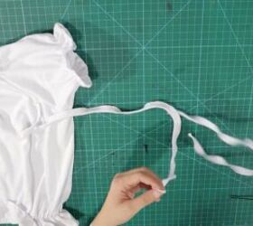 how to easily make a cute diy peasant top from a t shirt, Pinning and sewing the elastic pieces