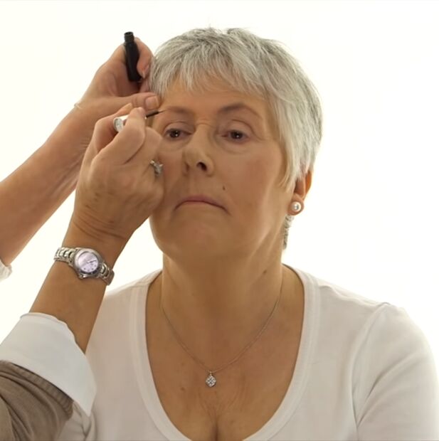 how to perfectly apply eye makeup for older women with glasses, Using eyebrow filler on the brows