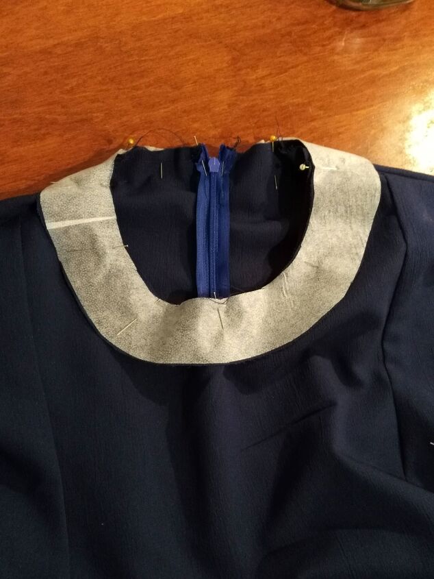 how to draft and sew a neck facing, Pin neck facing to neck opening right sides together