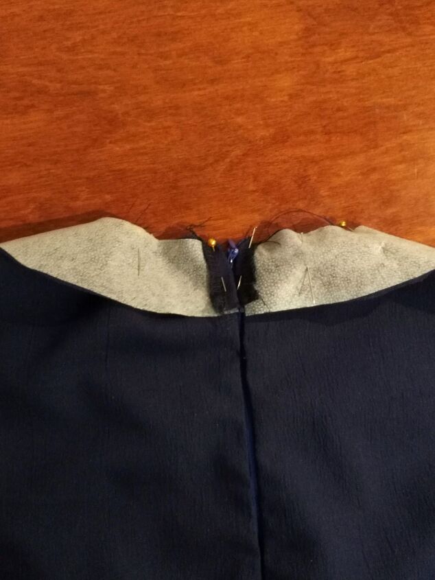 how to draft and sew a neck facing, Back view of pinned on neck facing