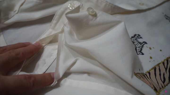 how to make a trendy diy mandarin collar top from a plain shirt, Inserting the collar into the shirt