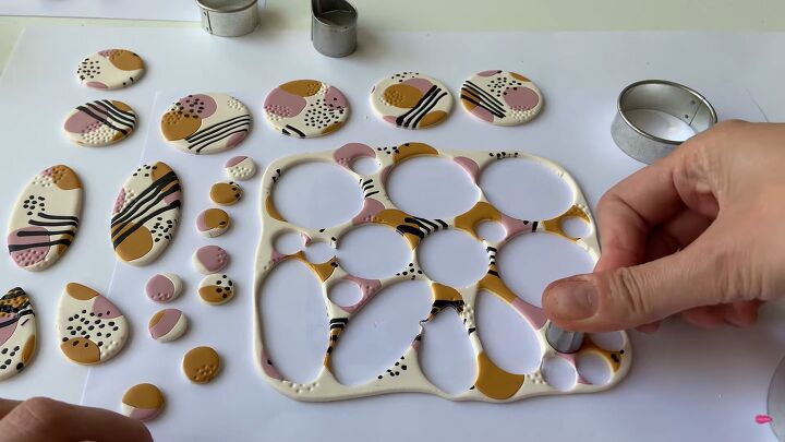 how to make cute earrings from an artsy polymer clay slab, Cutting out the earrings shapes