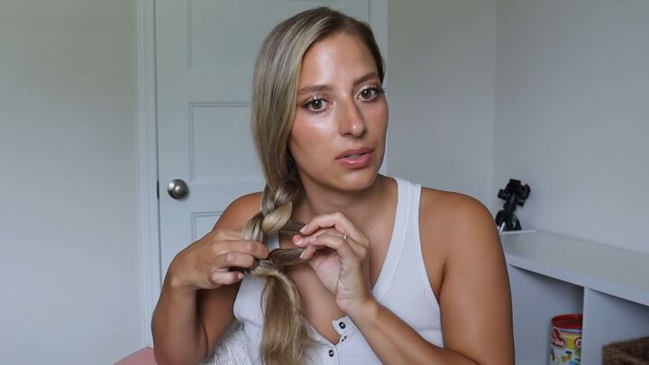 how to tie your hair without a hair tie 4 different cute ways, Braiding hair in a French braid