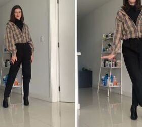 what to wear with a plaid shirt 5 comfy trendy fall outfit ideas, Plaid shirt over a turtleneck