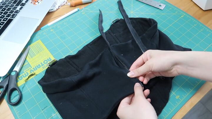 how to make a cute corset out of an old hoodie diy tutorial, Adding a zipper to the DIY corset top