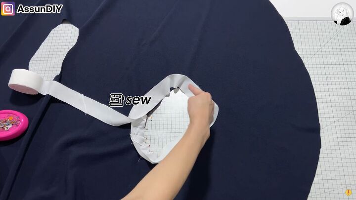 how to make an elegant circle vest you can wear 3 different ways, Attaching bias tape to the armhole