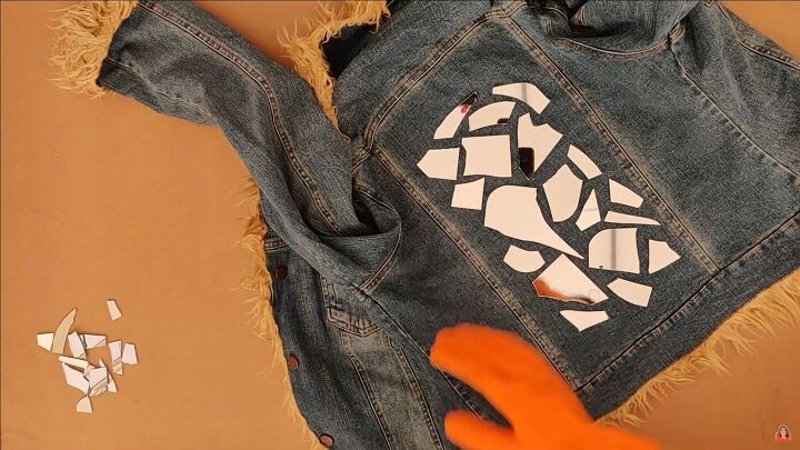 broke a mirror avoid 7 years bad luck with this fun mirror jacket diy, Customize a denim jacket with mirrors