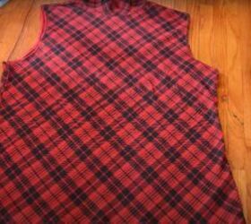 how to make a plaid shirt into a dress easy diy tutorial, Cutting off the sleeves of the plaid top