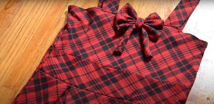 how to make a plaid shirt into a dress easy diy tutorial, Decorative bow on the front of the dress
