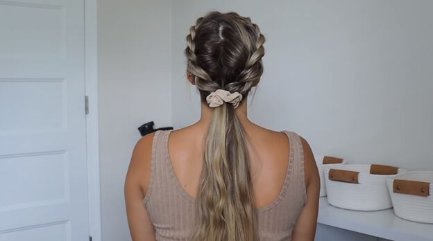 4 gym hairstyles for long hair that are cute easy to do stay secure, Low ponytail with French braids