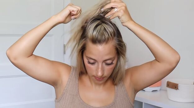 4 gym hairstyles for long hair that are cute easy to do stay secure, Tying the sections off at the back