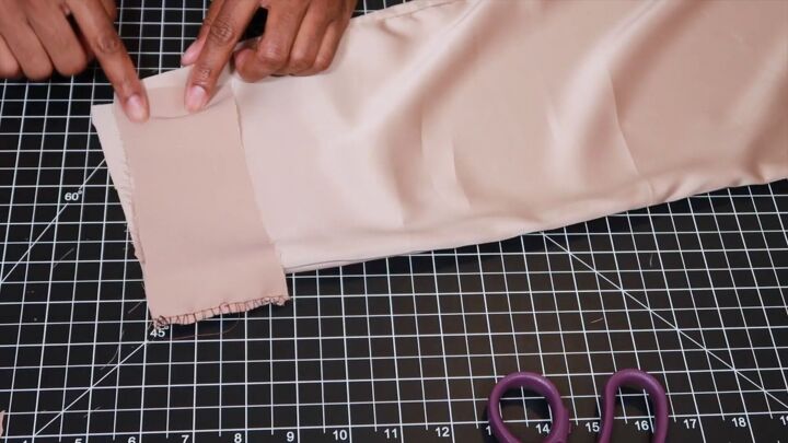 how to make diy joggers that look like elegant satin pants, Attaching the cuffs to the DIY joggers