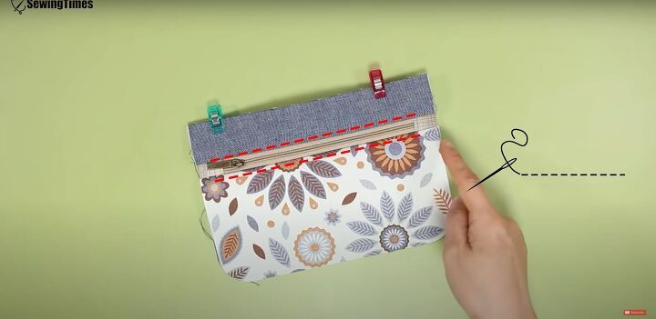 how to make a practical diy belt bag that can clip onto jeans, Topstitch along the zipper
