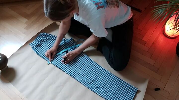how to make a super cute diy two piece pants set in gingham, Tracing pajama pants for the pattern