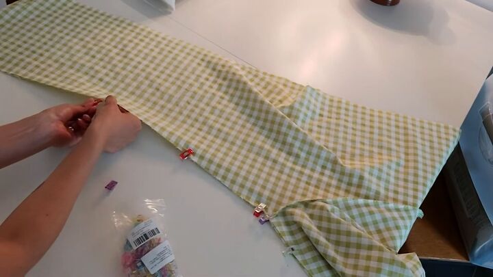 how to make a super cute diy two piece pants set in gingham, Pinning the inner seam ready to sew