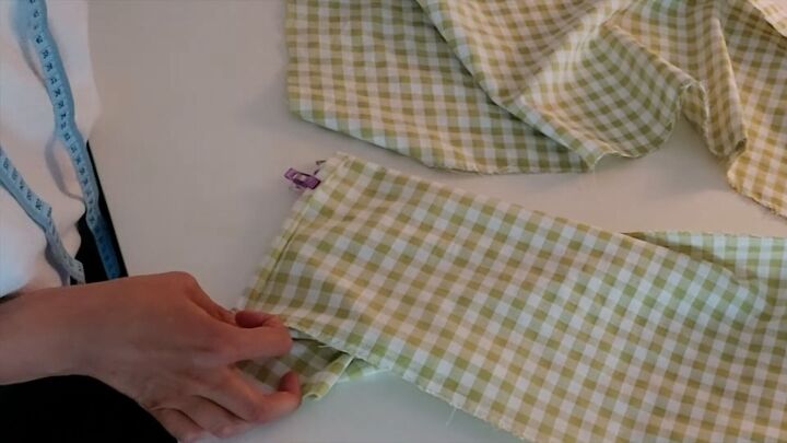 how to make a super cute diy two piece pants set in gingham, Hemming the pant leg bottoms